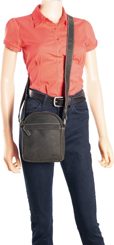 Arrigo schoudertas heren crossbody schoudertasje Buffelleer zwart - Arrigo Leather Goods