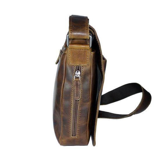 Arrigo schoudertas of crossbody tas van bruin gewaxt - Arrigo Leather Goods