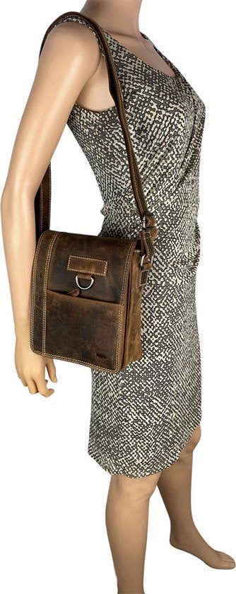 Arrigo schoudertas tassen crossbody Buffeleer cognac - Arrigo Leather Goods