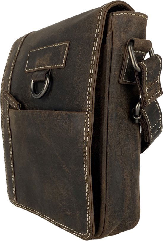 Arrigo schoudertas tassen crossbody buffelleer donkerbruin - Arrigo Leather Goods