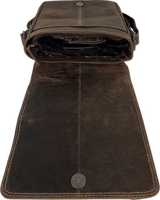 Arrigo schoudertas tassen crossbody buffelleer donkerbruin - Arrigo Leather Goods