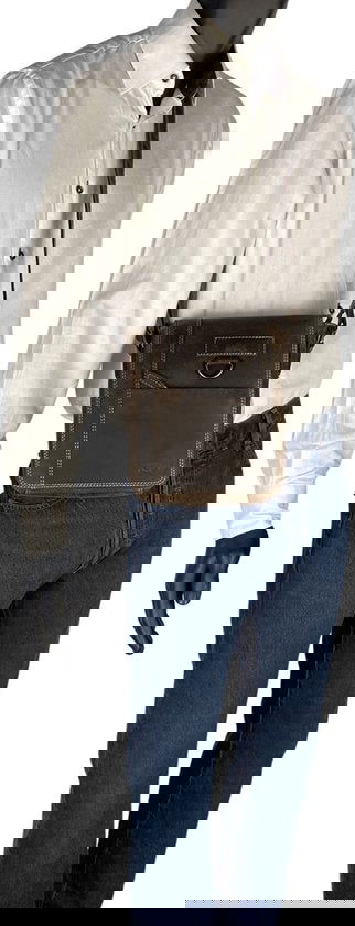 Arrigo schoudertas tassen crossbody buffelleer donkerbruin - Arrigo Leather Goods