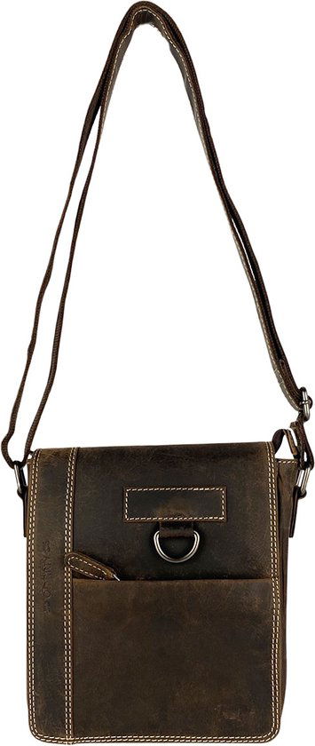 Arrigo schoudertas tassen crossbody buffelleer donkerbruin - Arrigo Leather Goods
