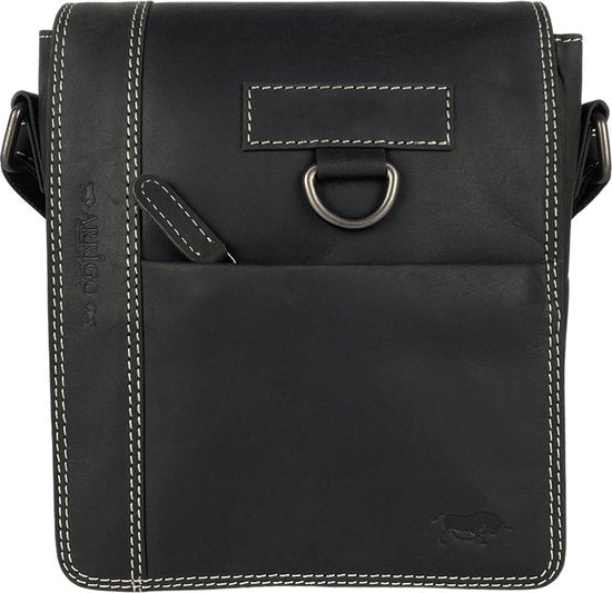 Arrigo schoudertas tassen crossbody buffelleer zwart - Arrigo Leather Goods