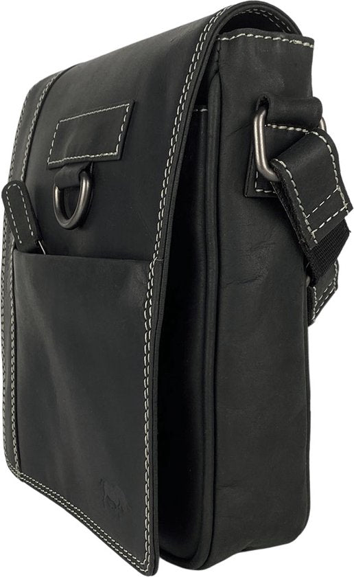 Arrigo schoudertas tassen crossbody buffelleer zwart - Arrigo Leather Goods