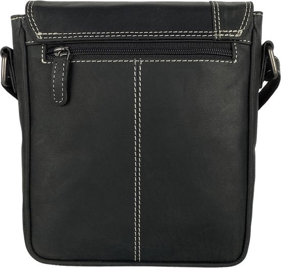 Arrigo schoudertas tassen crossbody buffelleer zwart - Arrigo Leather Goods