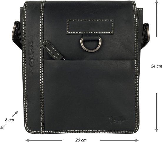 Arrigo schoudertas tassen crossbody buffelleer zwart - Arrigo Leather Goods