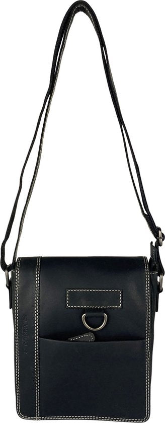 Arrigo schoudertas tassen crossbody buffelleer zwart - Arrigo Leather Goods