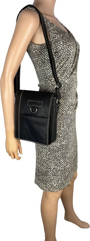 Arrigo schoudertas tassen crossbody buffelleer zwart - Arrigo Leather Goods