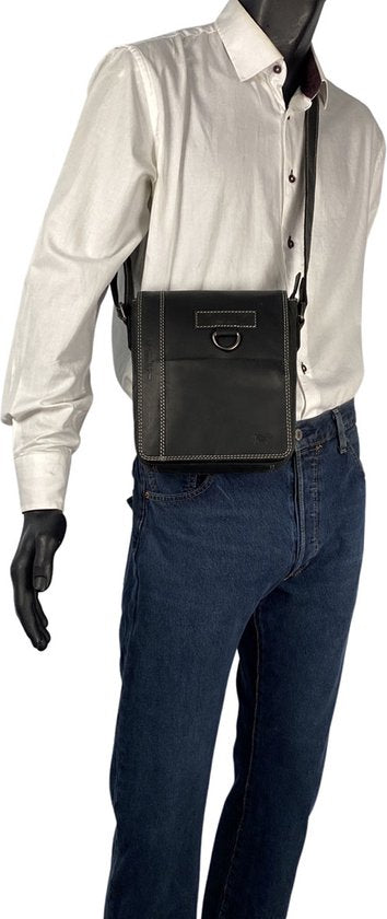 Arrigo schoudertas tassen crossbody buffelleer zwart - Arrigo Leather Goods