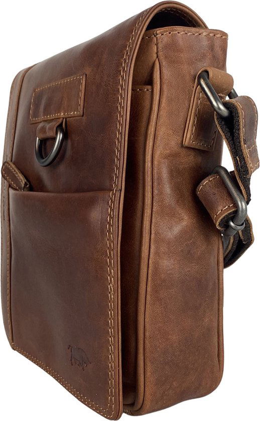 Arrigo schoudertas tassen crossbody leer cognac - Arrigo Leather Goods
