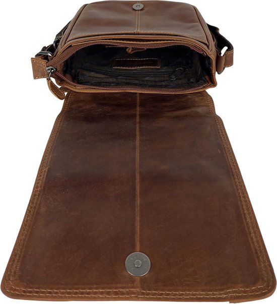 Arrigo schoudertas tassen crossbody leer cognac - Arrigo Leather Goods