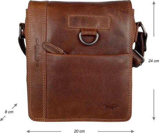 Arrigo schoudertas tassen crossbody leer cognac - Arrigo Leather Goods