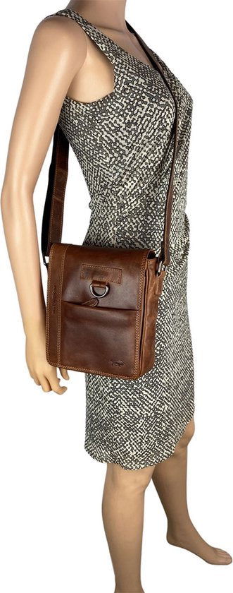 Arrigo schoudertas tassen crossbody leer cognac - Arrigo Leather Goods