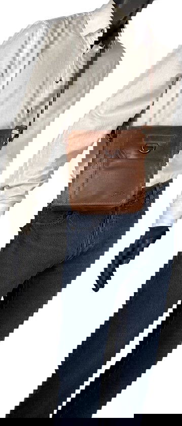 Arrigo schoudertas tassen crossbody leer cognac - Arrigo Leather Goods