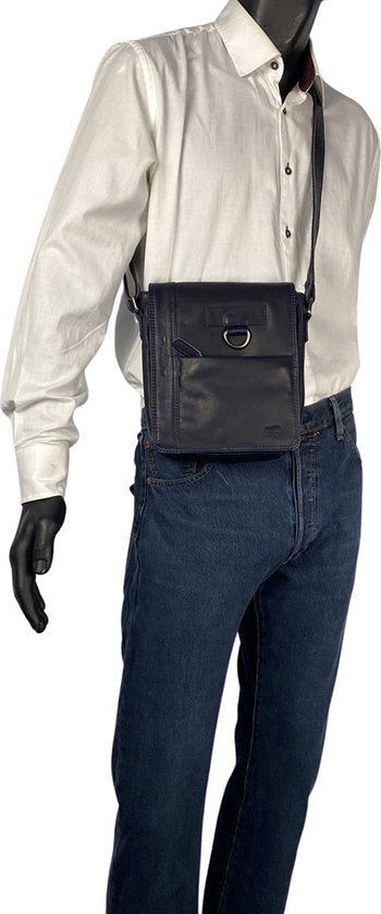 Arrigo schoudertas tassen crossbody leer donkerblauw - Arrigo Leather Goods