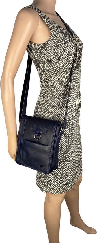 Arrigo schoudertas tassen crossbody leer donkerblauw - Arrigo Leather Goods