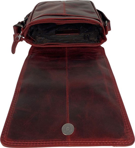 Arrigo schoudertas tassen crossbody leer rood - Arrigo Leather Goods