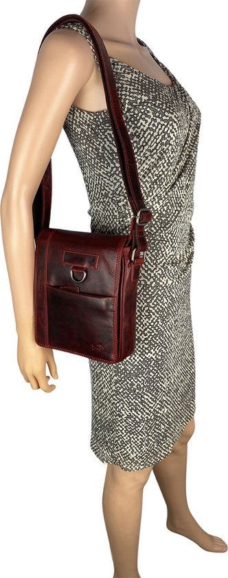 Arrigo schoudertas tassen crossbody leer rood - Arrigo Leather Goods