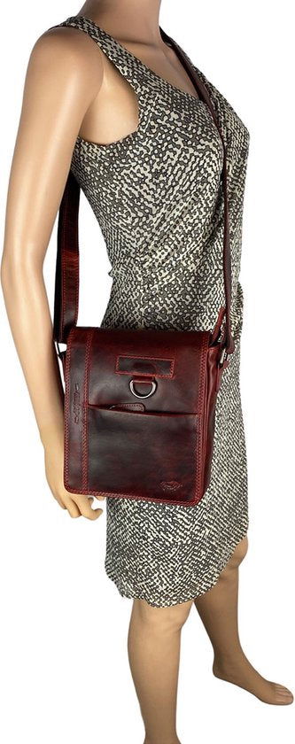 Arrigo schoudertas tassen crossbody leer rood - Arrigo Leather Goods