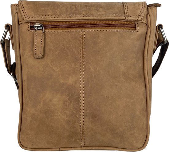 Arrigo schoudertas tassen crossbody leer taupe - Arrigo Leather Goods