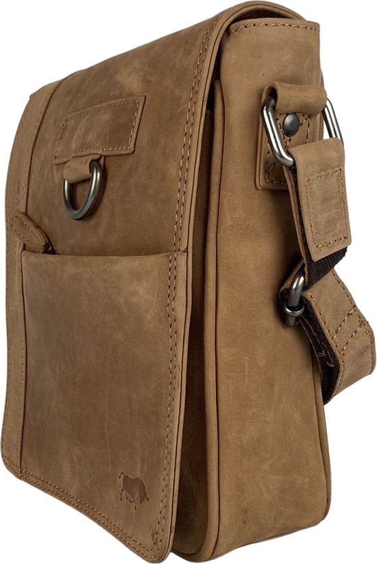 Arrigo schoudertas tassen crossbody leer taupe - Arrigo Leather Goods