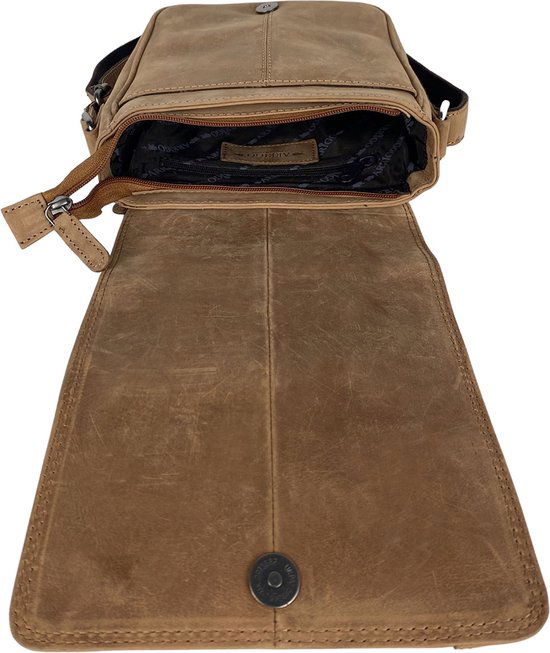 Arrigo schoudertas tassen crossbody leer taupe - Arrigo Leather Goods