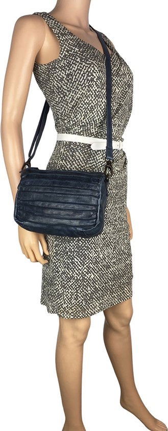 Arrigo schoudertasje dames klein crossbody tas dames gewassen leer blauw - Arrigo Leather Goods