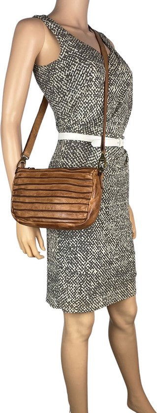 Arrigo schoudertasje dames klein crossbody tas dames gewassen leer cognac - Arrigo Leather Goods