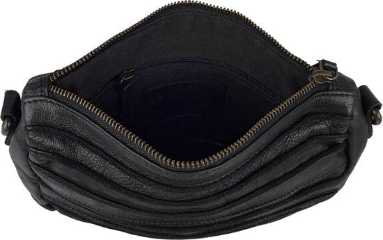 Arrigo schoudertasje dames klein crossbody tas dames gewassen leer zwart - Arrigo Leather Goods