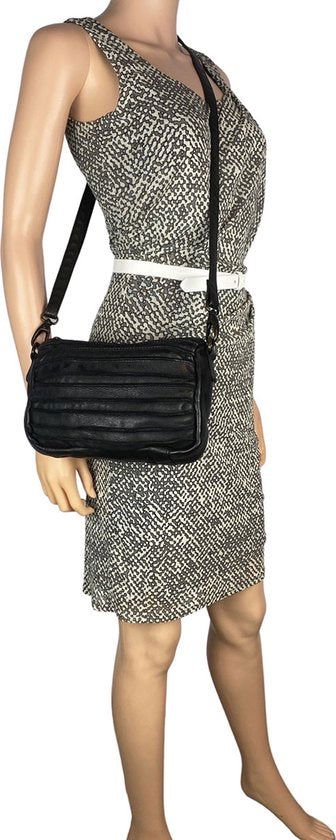 Arrigo schoudertasje dames klein crossbody tas dames gewassen leer zwart - Arrigo Leather Goods