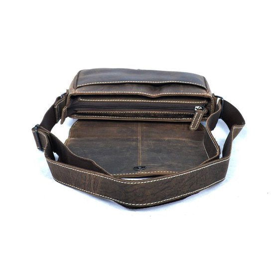 Arrigo schoudertassen dames buffelleer crossbody donkerbruin - Arrigo Leather Goods