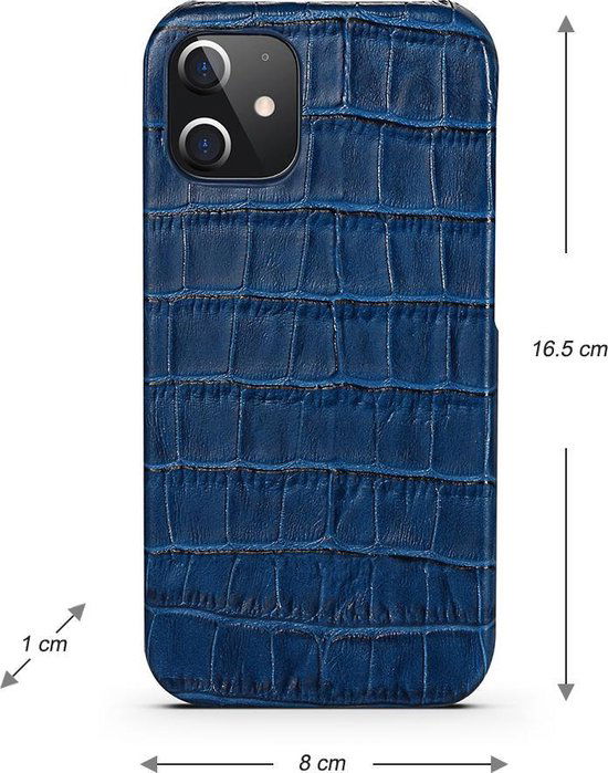 Bescherm hoesje iphone 12 pro max donkerblauw leer met kroko - Arrigo Leather Goods