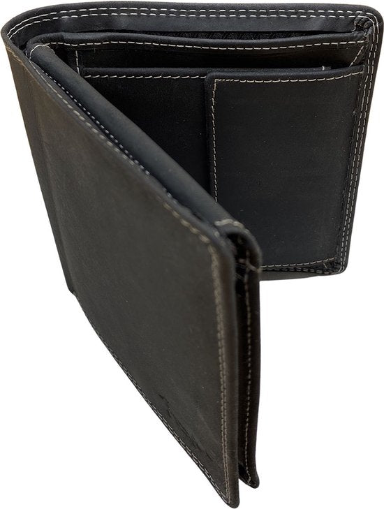 Billfold portemonnee heren buffelleer zwart met muntgeldvak Arrigo - Arrigo.nl