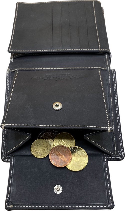 Billfold portemonnee heren buffelleer zwart met muntgeldvak Arrigo - Arrigo.nl