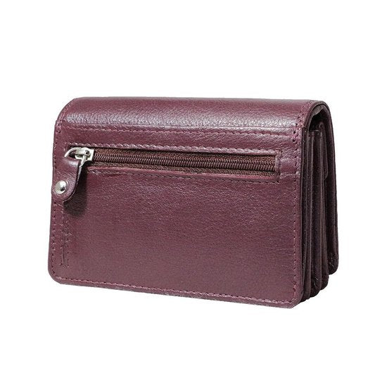 Bordeauxrode dames portemonnee leer rfid met klepje voor kleingeld portemonnee - Arrigo Leather Goods
