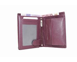 Bordeauxrode euro portemonnee leer compact leren portemonnee bordeauxrood - Arrigo Leather Goods