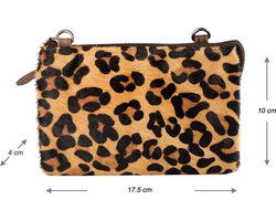 Bruin crossbody tasje met jaguar print mini bag mini tas - Arrigo Leather Goods