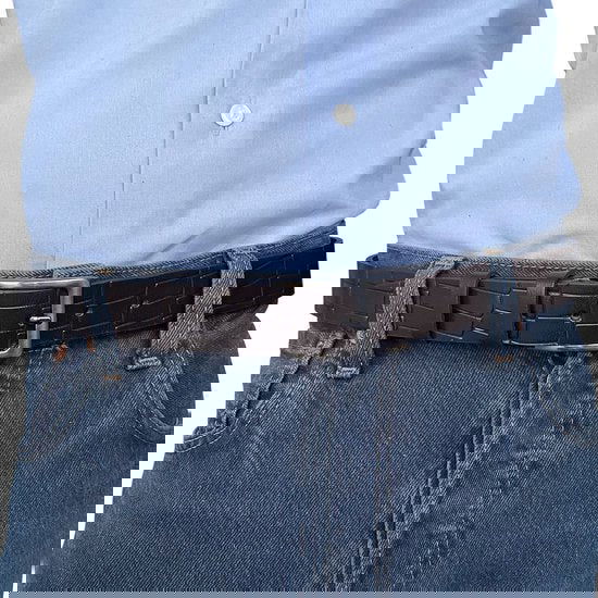 Bruine Leren Riem 3 cm Breed met Kroko Print - Arrigo.nl