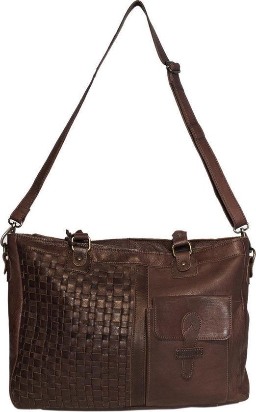 Bruine dames tas schoudertas gevlochten leer - Arrigo.nl