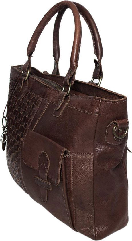 Bruine dames tas schoudertas gevlochten leer - Arrigo.nl