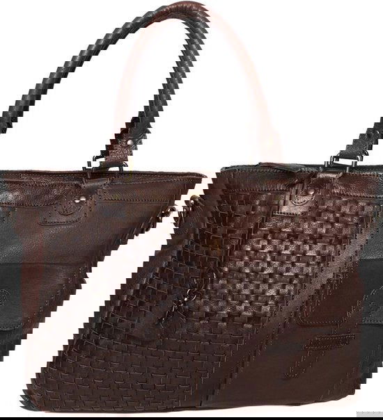 Bruine dames tas schoudertas gevlochten leer - Arrigo.nl