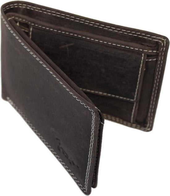 Buffeleren billfold portemonnee laag model in de kleur donkerbruin - Arrigo Leather Goods