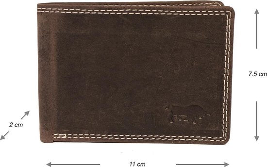 Buffeleren billfold portemonnee laag model in de kleur donkerbruin - Arrigo Leather Goods