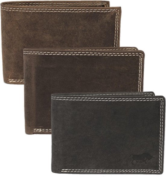 Buffeleren billfold portemonnee laag model in de kleur donkerbruin - Arrigo Leather Goods