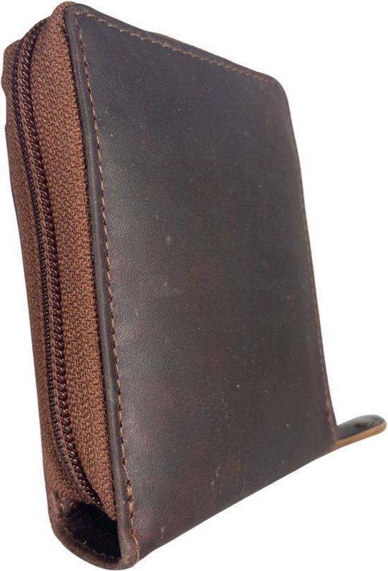 Cardholder met rits anti skim rfid pasjeshouder cognac echt leer - Arrigo.nl