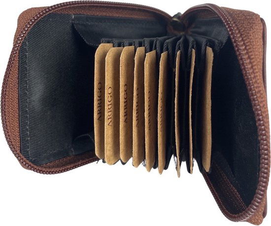 Cardholder met rits anti skim rfid pasjeshouder cognac echt leer - Arrigo.nl