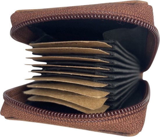 Cardholder met rits anti skim rfid pasjeshouder cognac echt leer - Arrigo.nl