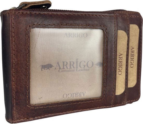 Cardholder met rits anti skim rfid pasjeshouder cognac echt leer - Arrigo.nl