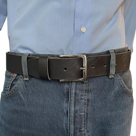 Ceintuur zwart leer 4 5 cm breed broekriem leer zwart - Arrigo.nl